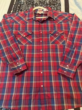 Ely Cattleman Red and Blue Plaid Western-Style Button-Down Shirt
